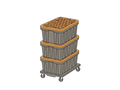 Moving dolly loaded with stacked totes